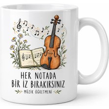 Alfa Tshirt Müzik Öğretmenine Hediye Keman ve Çiçek Tasarımlı Kupa Bardak 300 ml