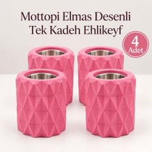 Kazan Hobi Ehlikeyf Elmas Desenli, 1 Kadeh Yuvalı, Metal Iç Hazneli, Termojelli Soğutucu (4 Adet Pembe)