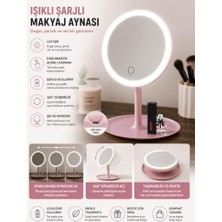 aklow akyoleticaret Makyaj Aynası, Şarjlı LED Işıklı – Masaüstü Dokunmatik Ayarlanabilir Ayna
