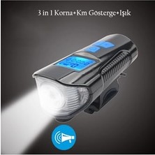 aklow akyoleticaret LCD Hız Göstergeli Su Geçirmez 1500 Mah Kornalı Bisiklet Feneri Scooter Ön Far Lamba Işık Siyah-Mavi