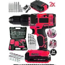 Kazan Hobi Pro Japan Seri 144 Vf 5 Ah Metal Şanzıman Çift Akülü Şarjlı Darbeli Matkap 24 Parça Akülü Vidalama