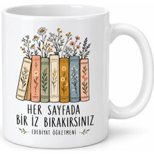 Alfa Tshirt Edebiyat Öğretmenine Hediye Kitap ve Çiçek Tasarımlı Kupa Bardak 300 ml