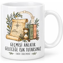Alfa Tshirt Tarih Öğretmenine Hediye Parşömen ve Çiçek Tasarımlı Kupa Bardak 300 ml