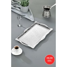 Kazan Hobi Cooker Sedef Metal Dikdörtgen Sunum Tepsisi, 42 x 25 Cm, Gümüş