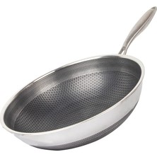 Russet 26 cm Paslanmaz Çelik Wok Tava Indüksiyon Uyumlu, 5 Katmanlı Petek Yüzeyli
