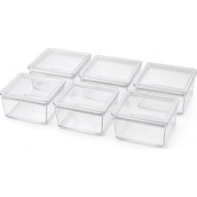 Kazan Hobi 6'lı Kare Contalı Kahvaltılık Seti, Şeffaf Mika Erzak Saklama Kabı, Kapaklı Mini Gıda Kabı, Peynir Zeytin Reçel Kuruyemiş Baharat Kabı, 9 x 9 x 5,5 cm