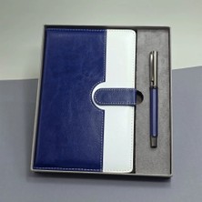 Ersert Şık Mavi Beyaz Defter ve Metal Kalem Seti 21X15 cm