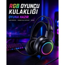 Rabera Tech Rgb Işıklı Kablolu Oyuncu Kulaklığı Esnek Mikrofonlu Yumuşak Kulak Yastıklı Siyah