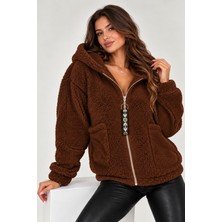 OK Blume Kadın Kapşonlu Peluş Fermuarlı Sweat - Oversize Yumuşak Polar Hoodie - Kışlık Sıcak Tutucu (S-2xl)