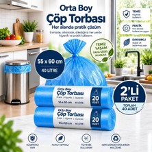 Vera Concept Store Çöp Torbası Orta BOY,55X60CM,SIZDIRMAZ,DAYANIKLI,RULODA 20 Adet, MAVI2RULO