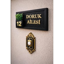 Vera Concept Store Kişiye Özel Ahşap Kapı Isimliği Çiçekli Antrasit – 10X20 cm Mdf Dekoratif Kapı Tabelası (Siyah -Gold)