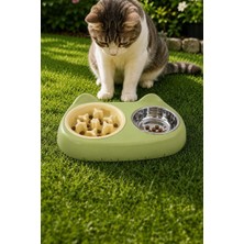 Vera Concept Store Çelik 360 ml Plastik Yeşil Kaymaz Taban Yavaş Yeme Kedi Köpek Mama ve Su Kabı MT284YS