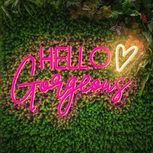 Vera Concept Store Hello Gorgeous Neon Tabela Pembe USB LED Neon Işıklar Ev Düğün Doğum Günü Fonu Bacelorette Parti Dekor Odası Kısılabilir Anahtarlı (5V, 16.5X10.6 Cm)