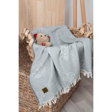 Vera Concept Store Pamuklu 2 Kat Jakarlı Müslin Bebek Örtüsü Gri 100X110 cm Fil Desenli | Nefes Alan, En Hassas Ciltler Için Uygun Bir Malzeme