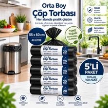 Vera Concept Store Çöp Torbası Orta BOY,55X60CM,SIZDIRMAZ,DAYANIKLI,RULODA 20 Adet, SIYAH5RULO