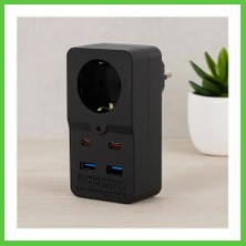 Bezos Termal Akım Korumalı Duvar Prizi - 1 Priz, 2xusb, 2xtype-C (10A/2500W) Siyah Vengners