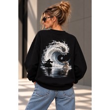 Giovera Gıovera White Statement Kadın Siyah Premium Oversize Sweatshirt