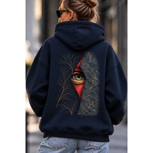 Giovera Gıovera Mystic Eye Gizemli Bakış Kadın Lacivert Premium Oversize Kapüşonlu Sweatshirt Hoodie -
