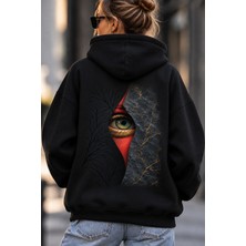 Giovera Gıovera Mystic Eye Gizemli Bakış Kadın Siyah Premium Oversize Kapüşonlu Sweatshirt Hoodie -