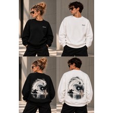 Giovera Gıovera Black & White Duo Kadın Erkek Premium Oversize Sweatshirt