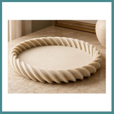 Trendexa 3D Baskı Spiral Kenarlı Yuvarlak Dekoratif Tepsi Bükümlü Kenar Modern Sunum ve Düzenleyici Tepsi Krem Mac