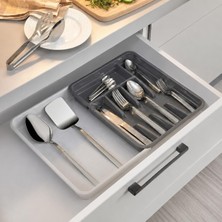 Kawin Poomy Genişletilebilir Çekmece Organizeri, Ayarlanabilir Çekmece Içi Kaşıklık, Çatal Bıçak Kaşık Düzenleyici, Çok Amaçlı Mutfak Düzenleyici, Gri Beyaz, 49X33 cm