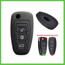 Bezos Ford Focus Mondeo Fiesta Kuga Katlanır Anahtar Uyumlu Silikon Oto Anahtar Kumanda Kabı Kılıf Siyah Vengners