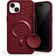 CoverZone iPhone 15 ile Uyumlu Crovia Timsah Desenli Silikon Kılıf, Magsafe Uyumlu Manyetik Halka, Yuvarlak Askı Aksesuarlı, Yükseltilmiş Kamera Çerçevesi, Kabartmalı Doku, Modele Özel Kesim, Bordo