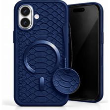 CoverZone iPhone 17 ile Uyumlu Crovia Timsah Desenli Silikon Kılıf, Magsafe Uyumlu Manyetik Halka, Yuvarlak Askı Aksesuarlı, Yükseltilmiş Kamera Çerçevesi, Kabartmalı Doku, Modele Özel Kesim, Lacivert