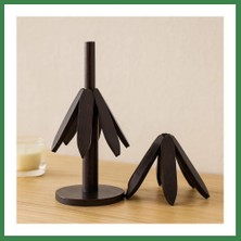 Bezos Bambu Ahşap Katlanır Nihale 20 cm - Standlı, Yaprak Desenli (2'li) BEZOS16