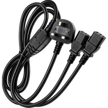 Powermaster Pm 38801 Uk Fişli Çift Iec C13 Çıkışlı 1.8 Metre Pc Güç Kablosu