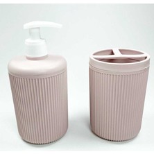 MiraLive Plastik Sıvı Sabunluk ve Diş Fırçalık Set Renk Pudra