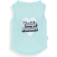 Str Store Pamuklu Cuddle Monster Yazılı Köpek ve Kedi Tişört (Su Yeşili, Small)