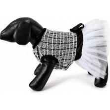 Str Store Tüvit Ekose Desenli Beyaz Tütü Kedi ve Köpek Elbisesi - Fiyonk Detaylı Şık Evcil Hayvan Düğün ve Doğum Günü Kıyafeti (X-Large)