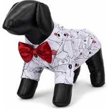 Str Store Kedi ve Köpek Papyonlu Şık Gömlek - Beyaz Yakalı Düğün, Doğum Günü ve Özel Gün Smokin Kostümü Evcil Hayvan Kıyafeti (Small)
