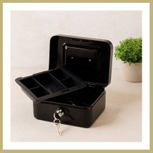 Bezos Anahtarlı Metal Para Kutusu 15X12X8 cm - 6 Bölmeli Taşıma Kulplu Za