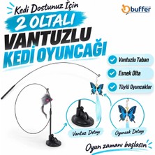 TCX Eğlenceli Vantuzlu Zilli Kedi Olta Oyuncağı 2 Tüy Seti
