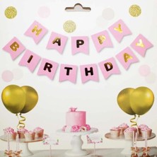 Myg Plus Pembe Zemin Happy Birthday Gold Banner