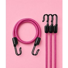 Happy Trend Bagaj Gergi Lastiği - Paslanmaz Çelik Çift Kancalı, Motor ve Bisiklet Sabitleme Lastiği - 3 Adet (Pembe, 60CM)