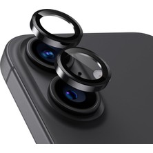 Lexroo iPhone 16 ve iPhone 16 Plus Uyumlu Kamera Camı Lens Koruyucu Halka Set - Siyah Titanyum