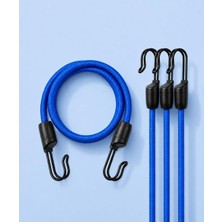 Happy Trend Bagaj Gergi Lastiği - Paslanmaz Çelik Çift Kancalı, Motor ve Bisiklet Sabitleme Lastiği - 3 Adet (Mavi, 60CM)