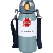 Happy Trend L Çelik Mavi 600 ml Askılı ve Pipetli Matara Suluk CIN411MV