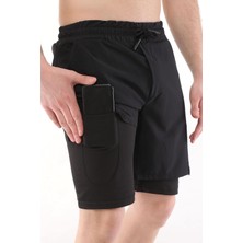 Happy Trend Erkek Running Hızlı Kuruma Micropolyester Arka Fermuar Cepli ve Havlu Halkalı Antrenman Futbol Fitness Kısa Taytlı Şort