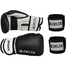 Happy Trend Spider Dura-Strong Boks Eldiveni + Boks El Bandajı Seti, Siyah, 6 Oz