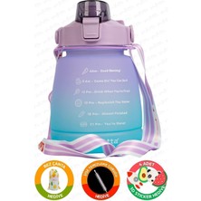 Happy Trend Lusca Bpa Içermez Motivasyonel Su Matarası 1,3 Lt Mor-Yeşil Su Matarası,su Şişesi,suluk