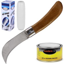 Happy Trend Aşı Bıçağı Eğri Uçlu Bağ Bıçağı Çakısı + Aşı Bandı + Aşı Macunu (3'lü Set)