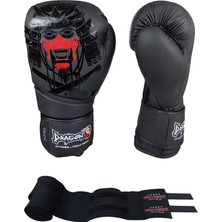 Happy Trend Do Yakuza Kick Boks Eldiveni Muay Thai ve Whiteface Bandajı 2'li Set Siyah 12 OZ,7427119268573