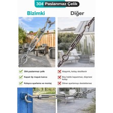 Happy Trend Paslanmaz Çelik Gerdirme Mapası Seti, M6, Kanca ve Mapalı Turnbuckle, Ayarlanabilir, Gümüş, 4 Adet