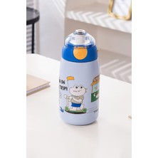 Happy Trend L Çelik Mavi 500 ml Pipetli Çocuk Matara Suluk CIN848MV