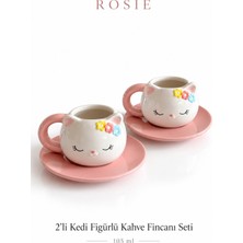 Rosie Rosıe Çiçekli Kedi Figürlü 2 Kişilik Kahve Fincanı Seti 105 ml